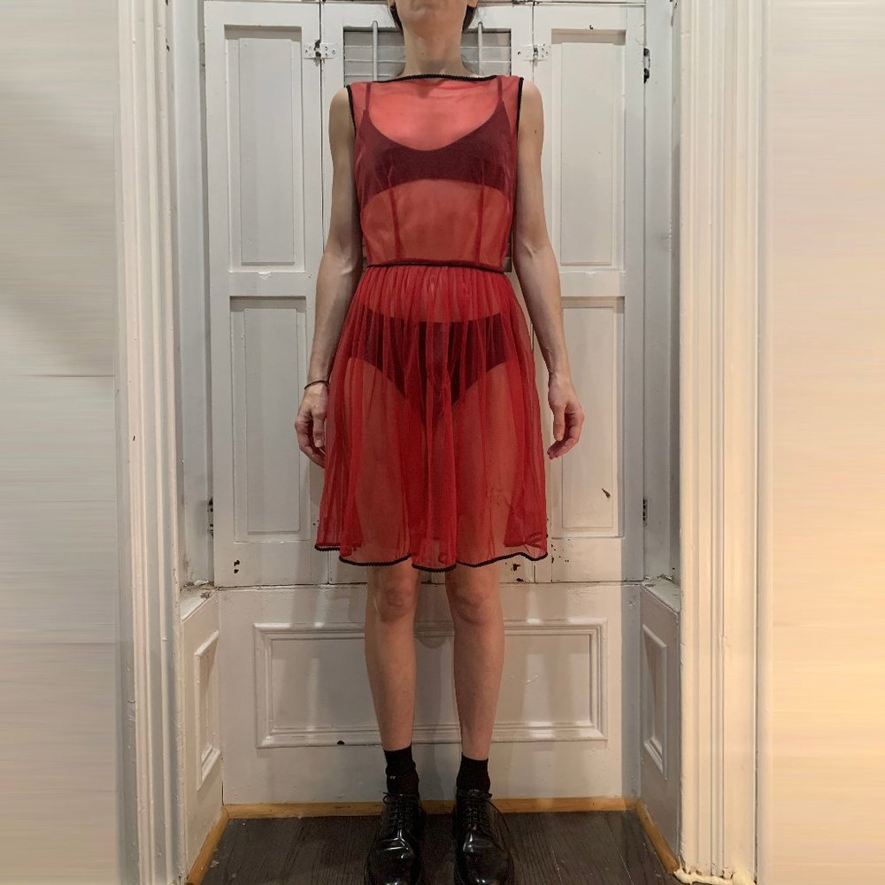 Vintage Betsey Johnson Sheer Transparent Red Dress